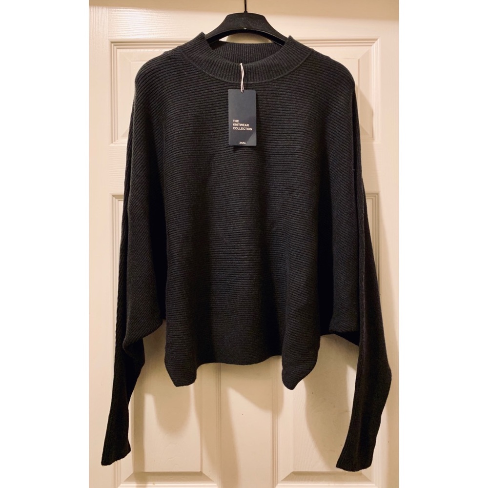 NEW ZARA Knitwear Batwing Sweater Gray/Charcoal